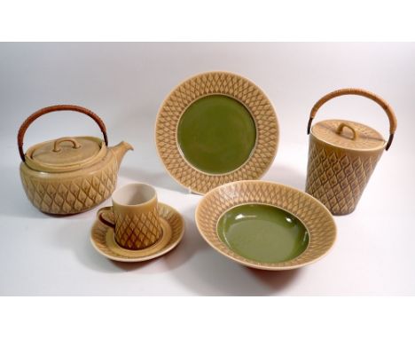 A Bing and Grondahl relief stoneware dinner service by Jens Quistgaard comprising six dishes, four plates, butter dish, two p
