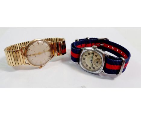 A Crosby gentlemans wristwatch on gold plated bracelet and a vintage cushion cased gentlemans mechnical wristwatch 
