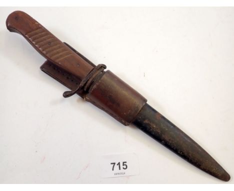 A wooden handled hunting knife with leather and steel frog, 28cm 