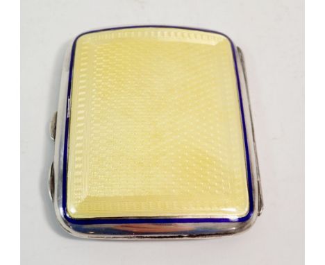 A silver cigarette case with yellow guilloche enamel top and gilt interior, Birmingham 1919 by Charles S Green &amp; Co, 96g 