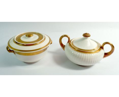 An early 19th century Spode sucrier and cover, the white fluted body with gilt borders and a gilt and white Spode one 