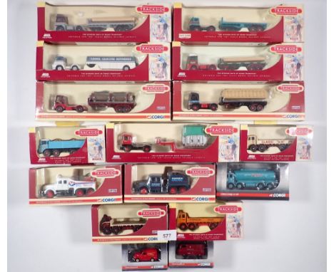 A box of Trackside die cast vehicles including Corgi and Lledo, 'The Bygone Days of Road Transport' for '00' scale model rail
