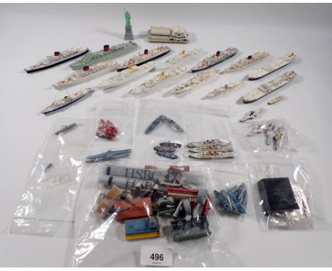 A box of various Traiang Minic ships including M710 RMS Sylvania, M721 Royal Yacht Britannia, M713 Antilles etc. plus smaller
