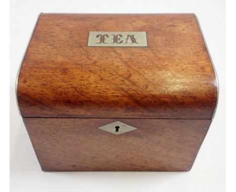 A 19th century mahogany 'Tea' caddy with label to lid, 14cm wide 