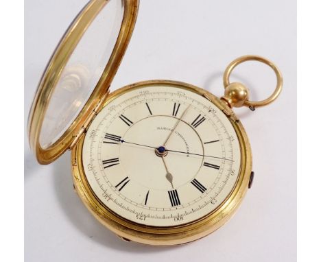 An 18 carat gold 'Marine Chronograph' pocket watch by John Whipp of Rochdale, 128g, 5cm diameter 