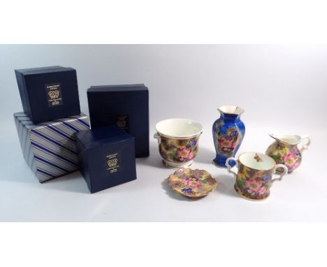 Five items of Harcourt porcelain painted flowers, boxed, tallest item 15cm 
