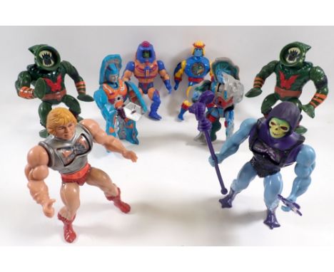 Masters of the Universe Mattel figures including He-Man, Stonedar, Rokken, Man-e-Faces, Sy-Klone, Skeletor and two Leech (8) 