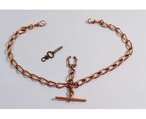 A 9 carat rose gold fob chain, 38.5g, 37cm long 