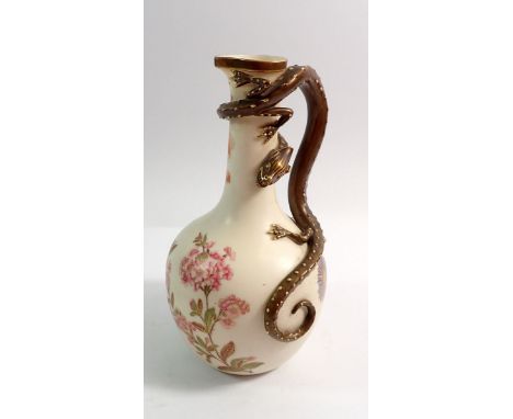 A Royal Worcester jug with entwined serpent handle, 22.5cm tall 