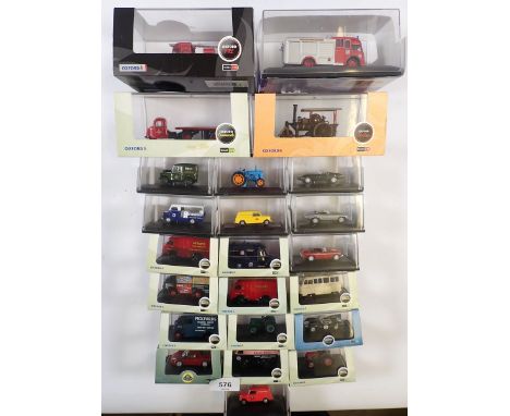 A group of Oxford diecast vehicles incluidng railway scale, commercials, showtime, roadshow and fire - all boxed 1:76 scale (