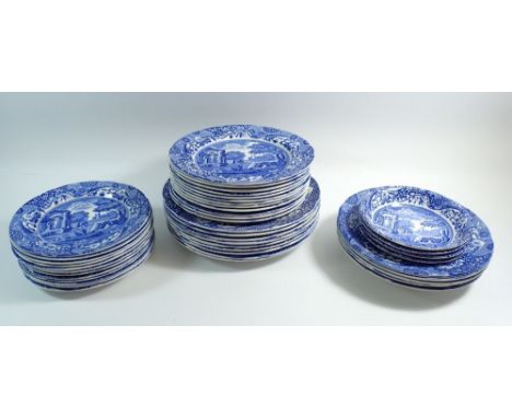A Spode Italian dinner service comprising nine dinner plates, twelve breakfast plates, twelve tea plates, four soup bowls and