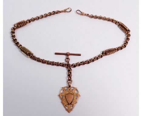 A Victorian 9 carat gold fancy link fob chain and shield form fob, 40g 