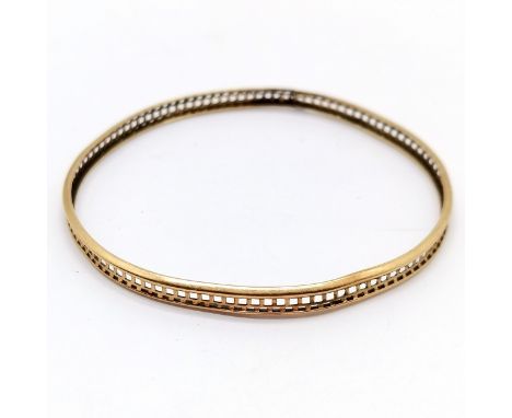 14ct marked gold bangle with pierced detail - 5.5cm diameter &amp; 5.2g ~ has old repairs