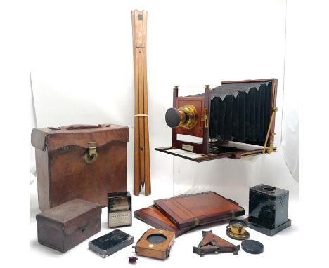 Antique mahogany &amp; brass plate camera by London Stereoscopic &amp; Photographic Co (Regent St / Cheapside) in original ta