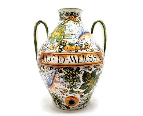 Large Maiolica tin glaze vessel AQA. Di. MELISSA 40cm high - 1 handle has old damage