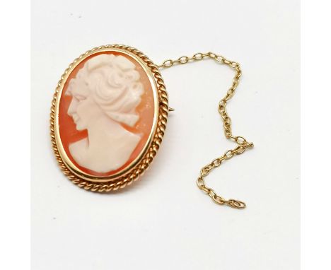 9ct marked gold carved cameo portrait pendant ~ 2cm &amp; 2.6g total weight
