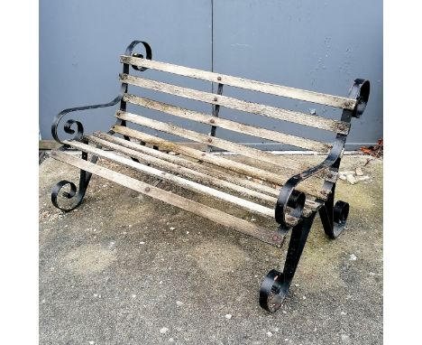 Wrought iron bench with teak slats - 130cm x 77cm x 77cm