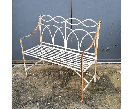 2 seater wrought iron white painted bench - 103cm long x 40cm deep