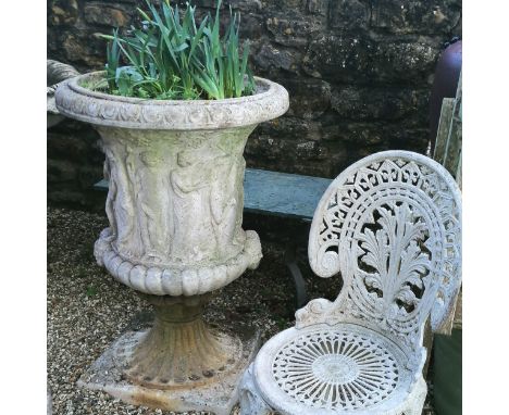 Large decorative pedestal planter with figural detail - 62cm diameter x 93cm high