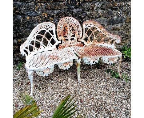 3 seater cast iron white painted bench - 139cm long x 43cm deep x 84cm high
