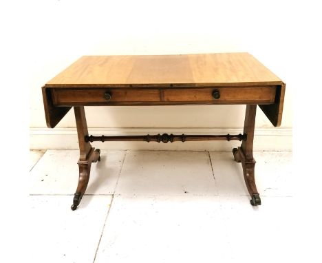 Antique mahogany stretcher sofa table with 2 drawers  146cm extended x 72cm high x 61cm deep (107cm wide closed) - has a smal