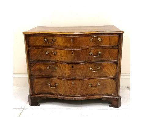 Antique mahogany serpentine chest of drawers on bracket feet and fitted top drawer 99cm wide x 81cm high x 51cm deep
