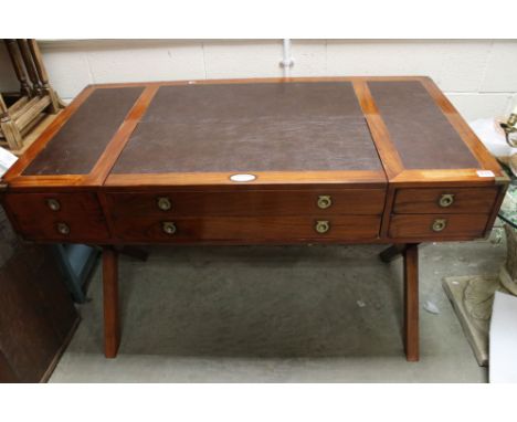 Starbay Furniture Campaign Style Desk, the desk top inset brown leather and  opening to reveal a fitted writing desk interior