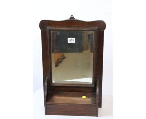 Vintage Oak bevelled edge Wall Mirror with glove box 