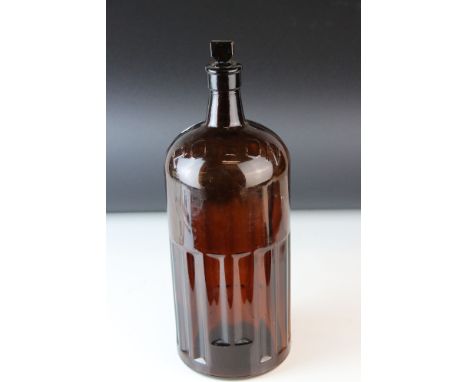 A vintage brown bottle with ribbed body marked poison to shoulder. 
