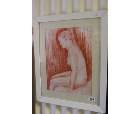 Louis Klein 20th C Sanguine Chalk portrait study of a seated nude female 