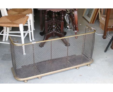 19th century ' D ' shaped Nursery Fireguard with brass top rail and iron mesh front, 48cms high x 102cms long 