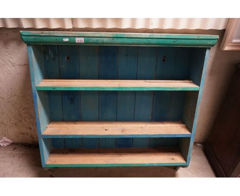 Part Painted Pine Hanging Shelf, the bottom shelf with crockery hooks, 94cms high x 96cms wide 