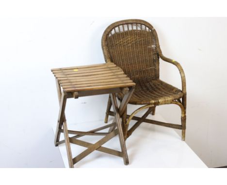 Vintage Small Folding Table and a Wicker Child's Chair 