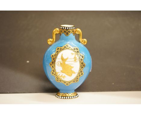 A Coalport porcelain flask with a panel of a carp to each side and jewelled decoration, numbered to the underside "A4348", sc