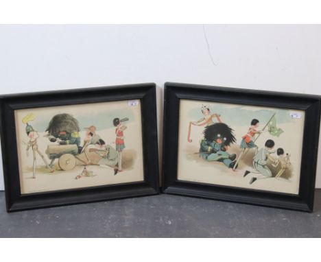 Florence Upton 1899 Pair of original Victorian prints Golly and Dolls Playing at War 