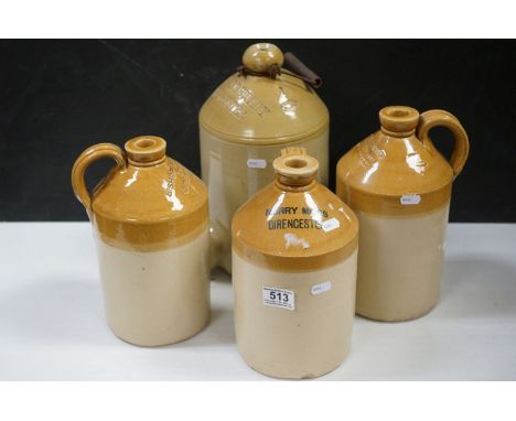 Four vintage salt glaze stoneware jugs all marked for Cirencester. 