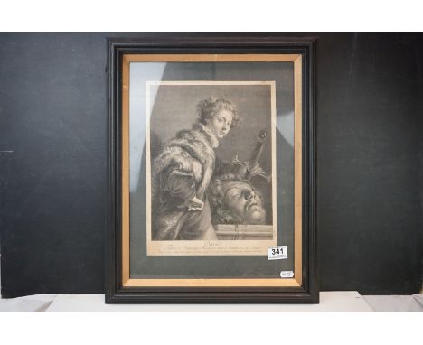 Jacques Chereau 1688-1776 engraving of an Antique Classical engraving portrait depicting David after Slaying Goliath 
