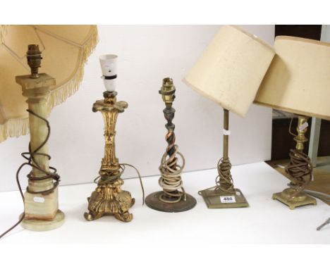 A collection of five vintage table lamps to include an alabaster example 