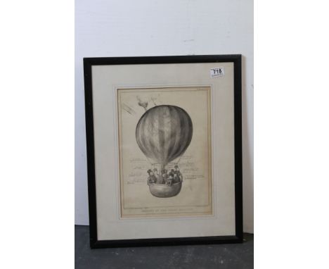 1833 A Ducote's framed satirical lithograph of a gaggle of gentlemen in a hot air balloon entitled 'Decent of The Great Ballo