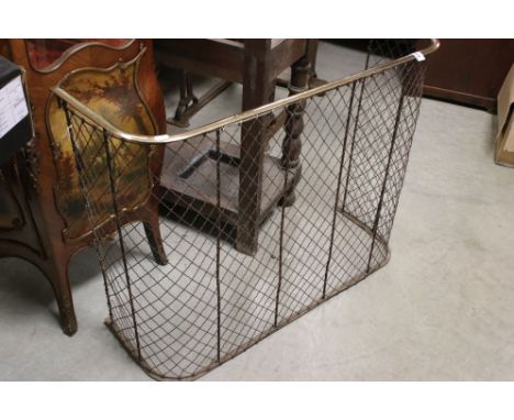 19th century Curved Nursery Fireguard, with brass upper rail and mesh front, 59cms high x 94cms wide 