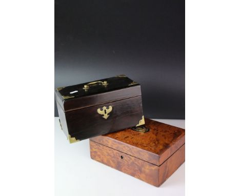 A 19th century tea caddy together with a vintage burr Yew wood box. 