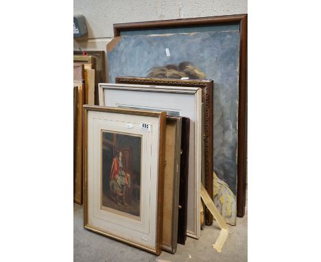 A quantity of portrait paintings and prints to include Marjorie Cox  17th century gent in costume seated nude etc. 