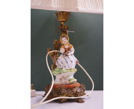 A continental porcelain figure, mounted as a lamp, together with other porcelain. 