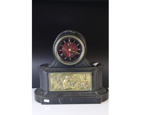 19th C Belge noir mantel clock, 35 x 35 
