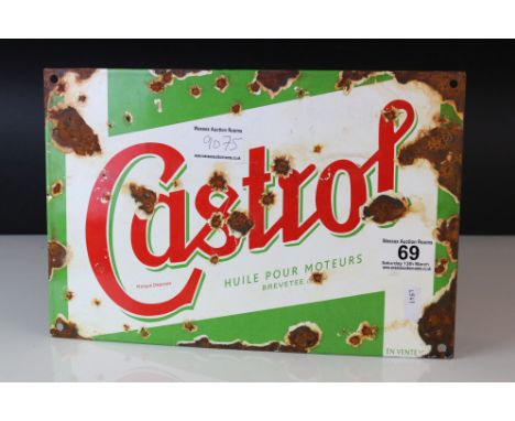 A vintage cast iron French advertising sign for Castrol. 