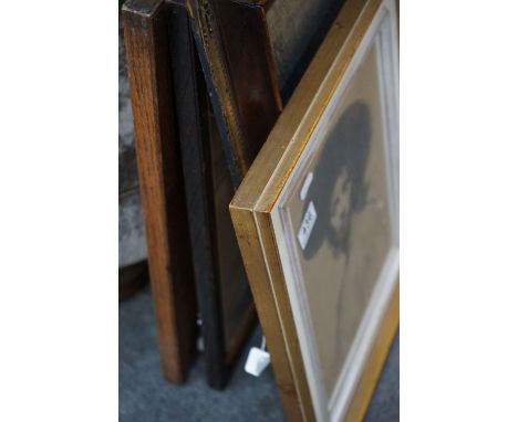 A framed and glazed Augustus John print portrait of a lady and three other prints of figures. 