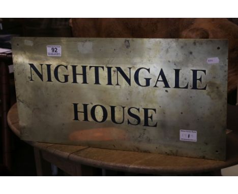 vintage brass plaque Nightingale House. 