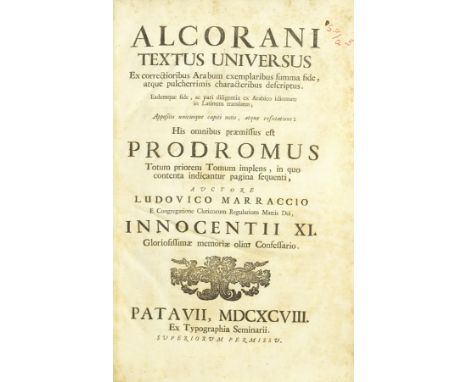 QU'RAN, in Arabic and LatinAlcorani Textus Universus; Refutatio Alcorani [edited and translated by Ludovico Marraccio], 2 vol