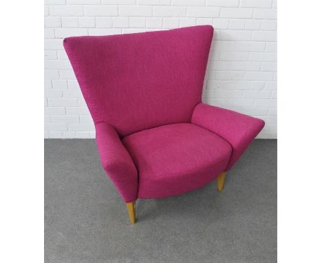 Content by Conran, a pink upholstered Matador chair on light oak legs, 95 x 93cm 