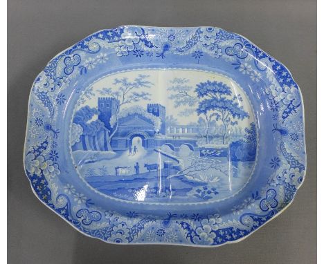 Spode blue and white transfer printed Castle pattern meat draining ashet, 52cm  